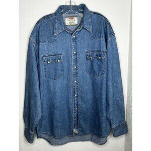 Vintage Levis Denim Shirt Mens XL Blue Western Pearl Snap Cowboy 90s Indonesia
